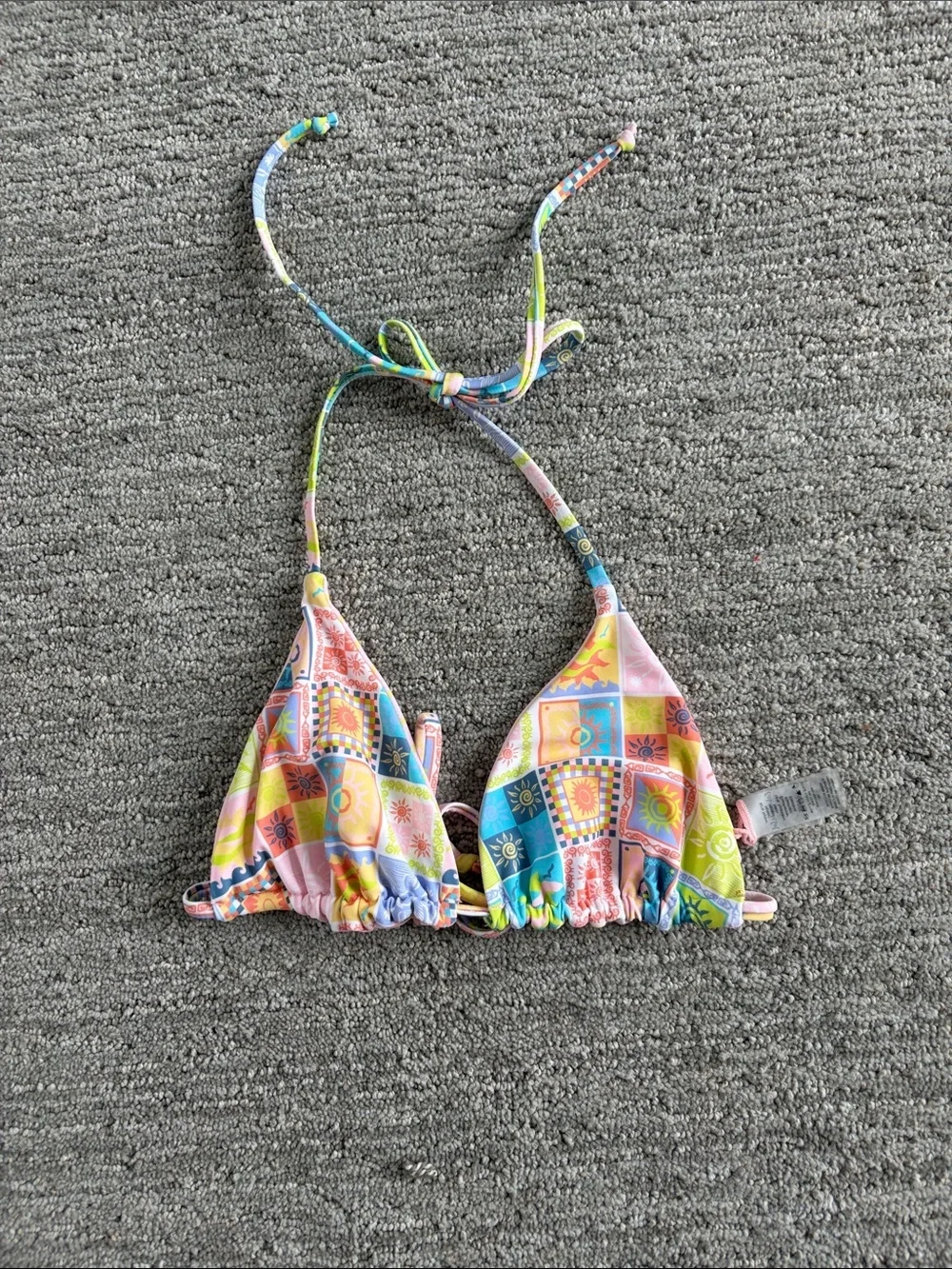 Women’s Multicolor Patchwork Triangle Bikini Reversible Top